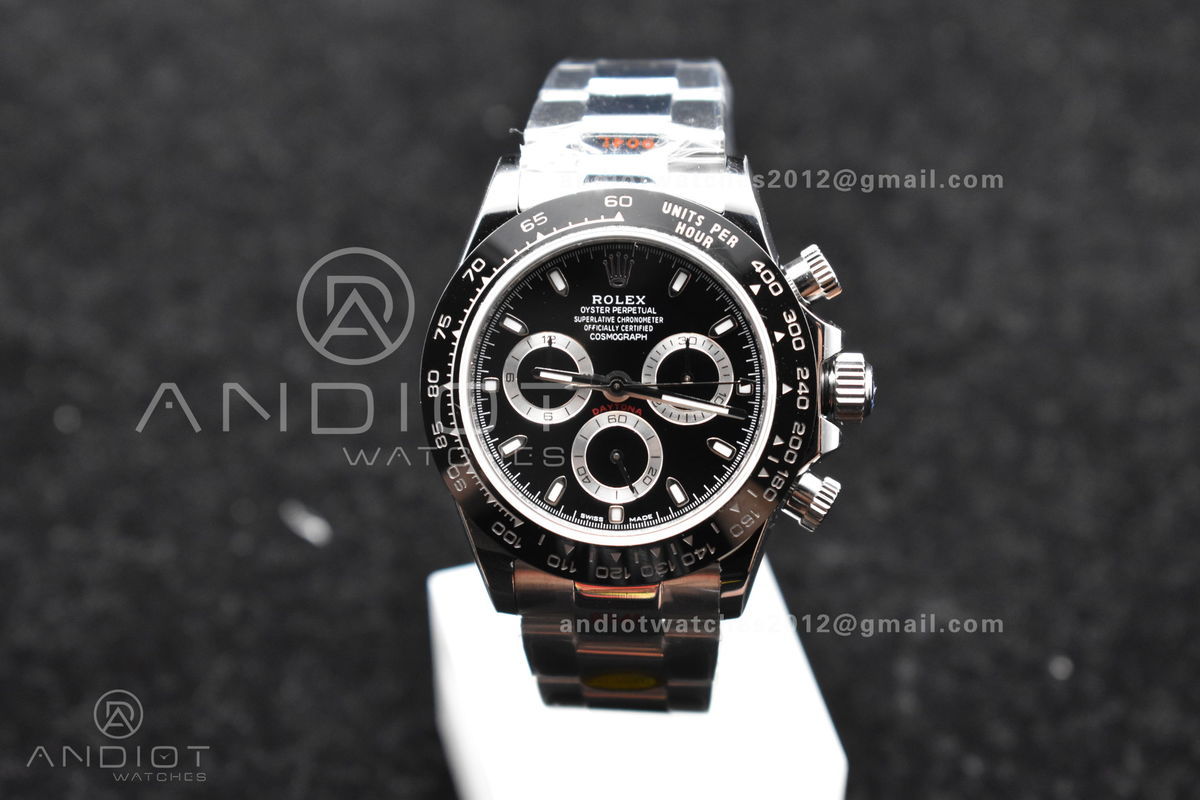 Daytona SS TWF Black Ceramic Bezel Black Dial on SS Bracelet A7750